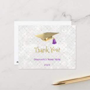 Carte Postale Élégant Bouchon Or Violet Merci Diplômé