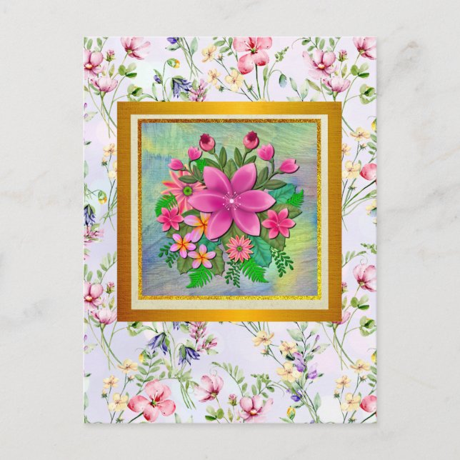 Carte Postale Elégant Bouquet de printemps botanique de fleurs d (Devant)