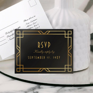 Carte Postale Elégant cadre Art Déco Or Noir Simple RSVP