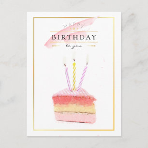 Carte Postale Elégant cadre doré tranche de gâteau d'anniversair