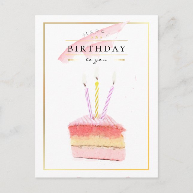 Carte Postale Elégant cadre doré tranche de gâteau d'anniversair (Devant)