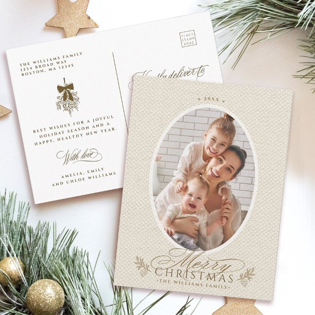 Carte Postale Elégant cadre ovale Joyeux Noël Photo Holiday (Front & Back)