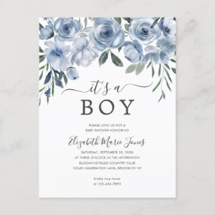 Carte Postale Elégant C'est un garçon Dusty Blue Floral Baby sho