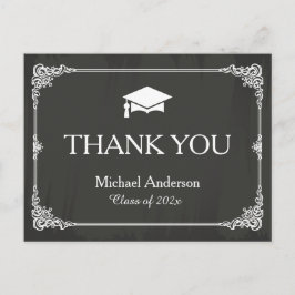 Carte Postale Élégant Chalkboard Grad Casquette Merci de graduat