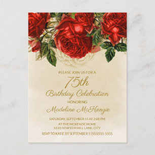 Carte Postale Elégant Champagne Roses rouges Vintages 75e annive