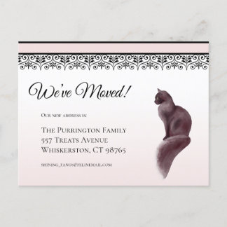 Carte Postale Élégant Chat We’ve Moved Pink Changement d’adresse