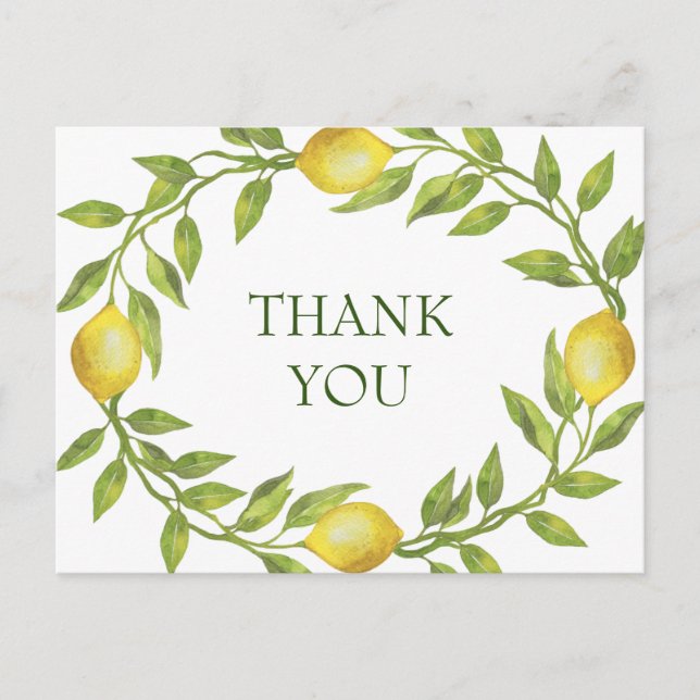 Carte Postale Elégant citrons aquarelle Mariage Floral Merci (Devant)