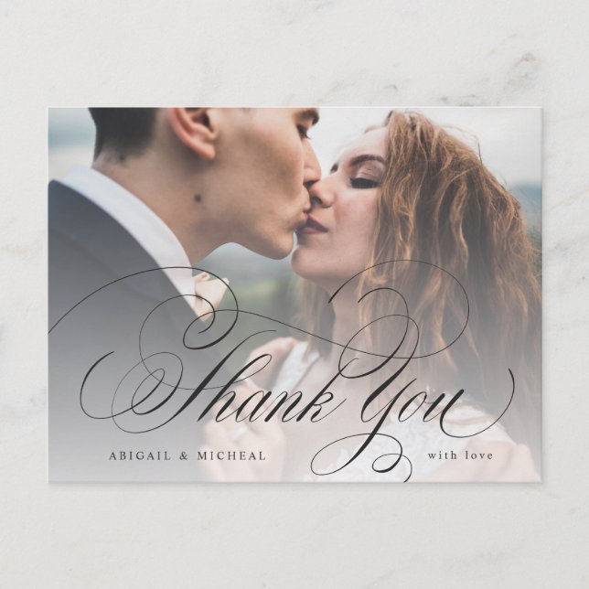 Carte Postale Elégant classique calligraphie photo merci (Devant)