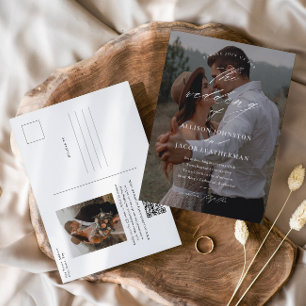 Carte Postale Elégant code QR Faire-part de mariage photo