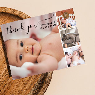 Carte Postale Élégant Collage de 4 Photos Remerciement Baby Show