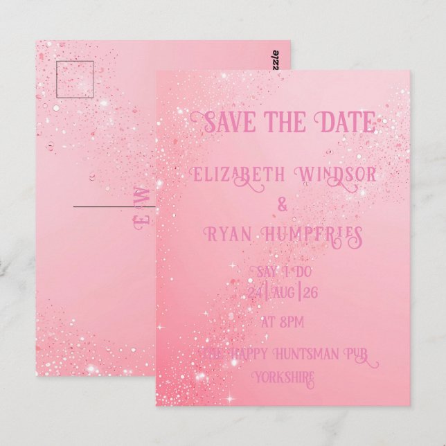 Carte Postale Elégant design vert étincelant pour Mariage (Devant / Derrière)