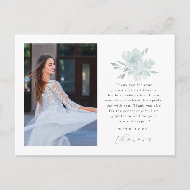 Carte Postale Elégant deux photo Quinceanera Merci floral (Devant)