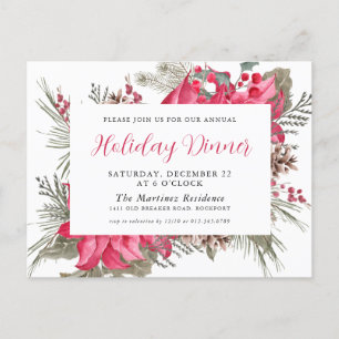 Carte Postale Élégant dîner de vacances Red Poinsettia Invitatio