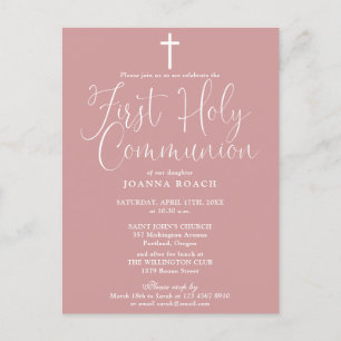 Carte Postale Élégant Dusty Rose Rose Première Sainte Communion