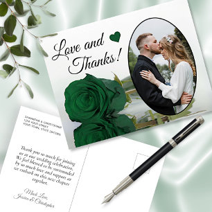 Carte Postale Élégant Emerald Green Rose Mariage Amour & Merci