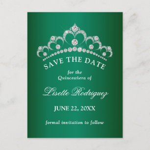 Carte Postale Élégant Émeraude Vert Quinceanera Enregistrer La D