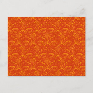 Carte Postale Élégant et éclatant Orange Damask Lace Motif fille