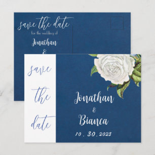 Carte Postale élégant et vintage bleu foncé enregistrer la date