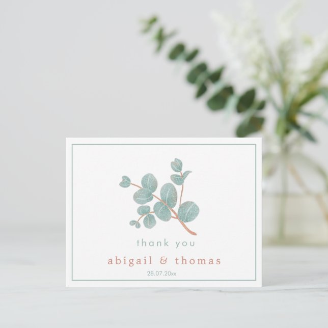 Carte Postale Elégant Eucalyptus argenté - Merci Mariage (Debout devant)
