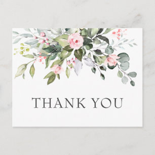 Carte Postale Elégant Eucalyptus Blush Rose Roses Merci