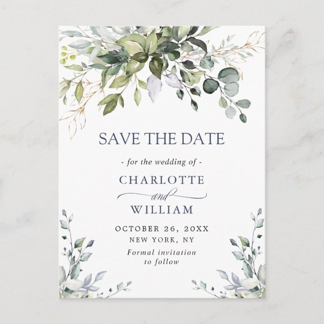 Carte Postale Elégant Eucalyptus Verdure Mariage Enregistrer la  (Devant)