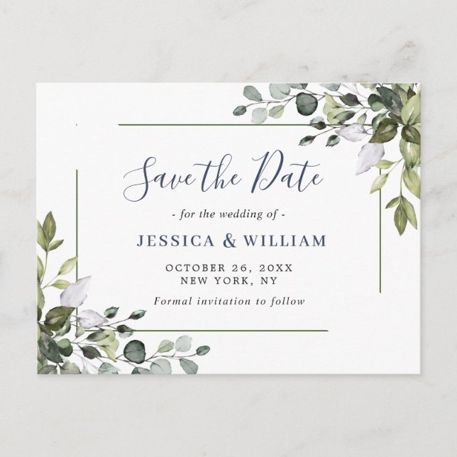 Carte Postale Elégant Eucalyptus Verdure Mariage Enregistrer la  (Devant)