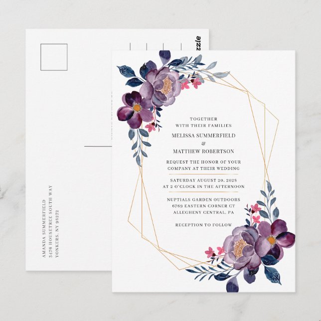 Carte Postale Élégant Faire-part de mariage botanique floral (Devant / Derrière)
