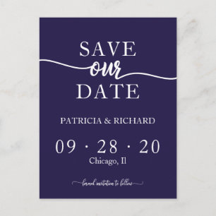 Carte Postale Élégant faire-part de mariage calligraphié bleu ma