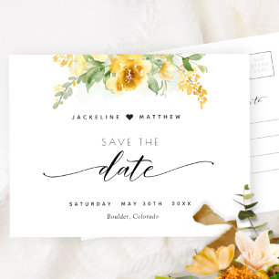 Carte Postale Élégant Faire-Part de Mariage Fleurs Jaunes à Cons