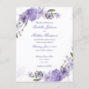 Carte Postale Élégant Faire-part de mariage Floral Violet