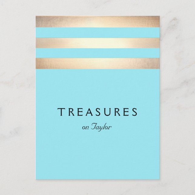 Carte Postale Elégant Faux Gold Foil rayé Turquoise Bleu (Devant)