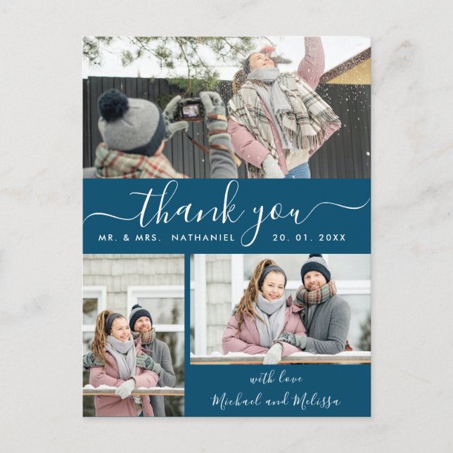 Carte Postale Elégant Faux Vellum Multi Photo Mariage Merci (Devant)