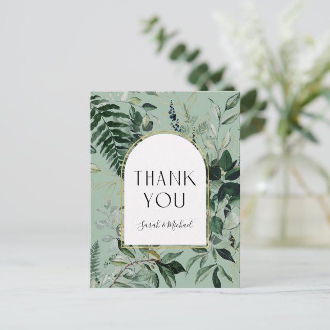 Carte Postale Elégant feuillage végétal Sage Green Merci (Debout devant)
