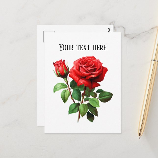 Carte Postale Élégant fleuriste ou Gardener Rouge rose (Devant/Arrière en situation)