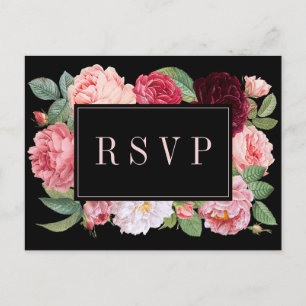Carte Postale Elégant Floral Bourgogne Noir Mariage RSVP