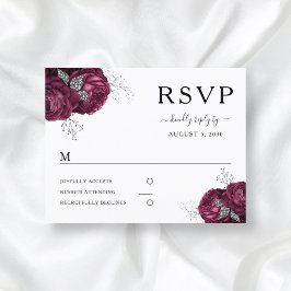 Carte Postale Elégant Floral Bourgogne Peonies Mariage RSVP