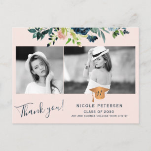 Carte Postale Élégant floral diplômé photo merci