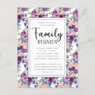 Carte Postale Élégant Floral Lettré À La Main Script Famille Réu