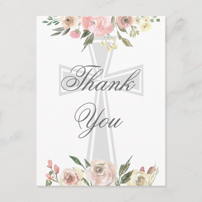 Carte Postale Élégant floral rose chrétien remerciement personna (Devant)
