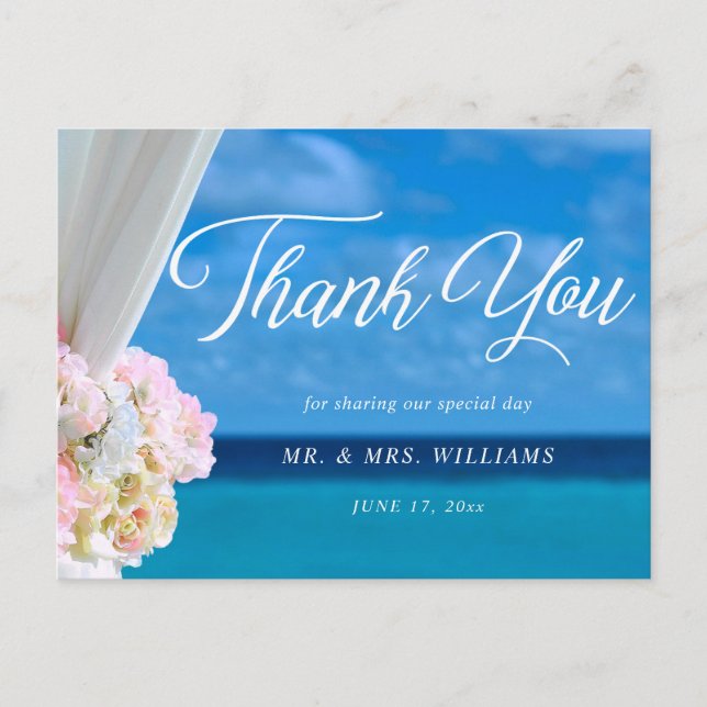Carte Postale Elégant Floral Summer Beach Mariage Merci (Devant)