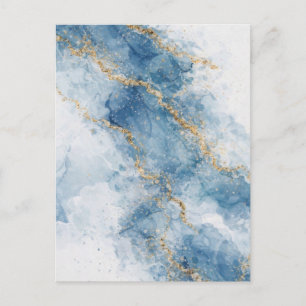 Carte Postale Élégant Flux Abstrait Paillettes Bleu Or