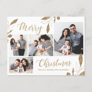 Carte Postale Elégant Gold Botanical 4 Photo Collage Noël