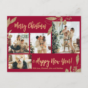 Carte Postale Elégant Gold Botanical 4 Photo Collage Noël P