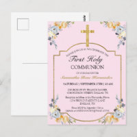 Elégant Gold Cross PInk Floral 1ère Sainte Communi