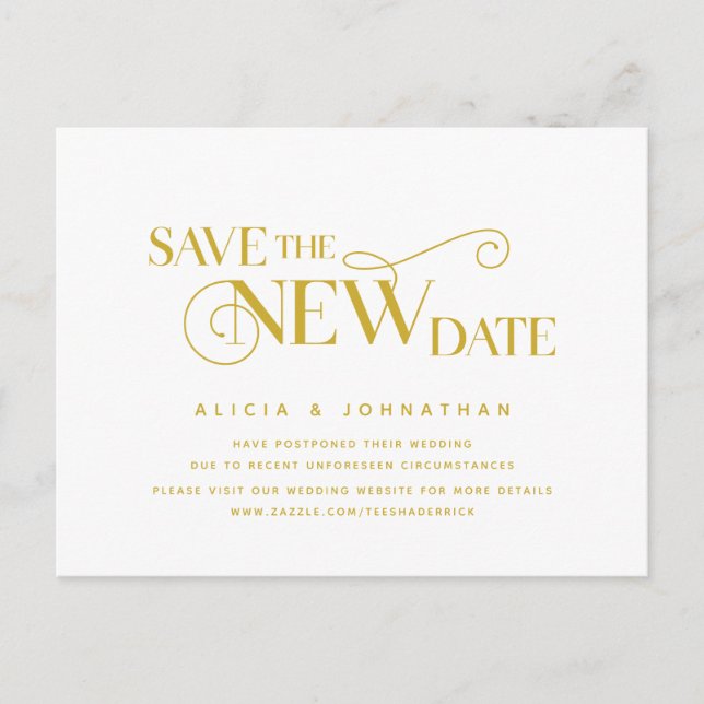 Carte Postale Elegant Gold, Enregistrer la nouvelle date, Postpo (Devant)