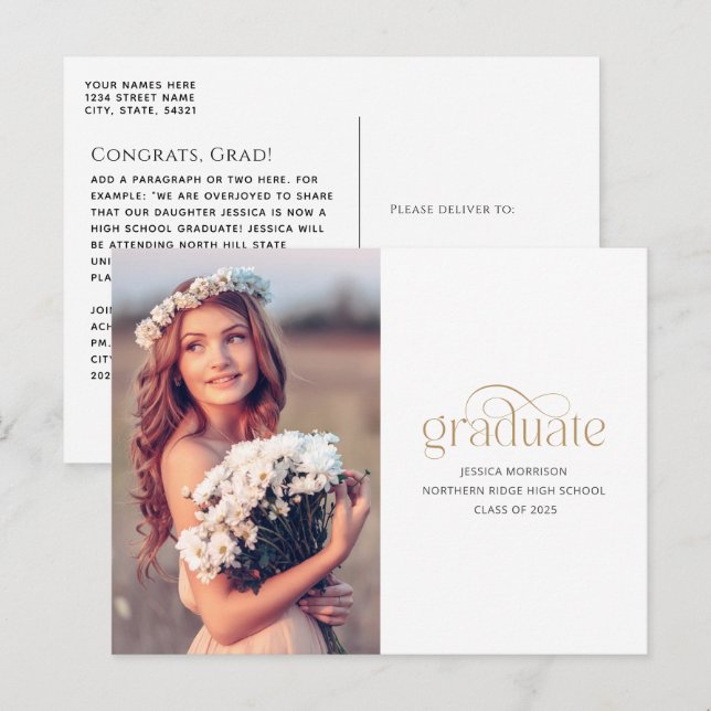 Carte Postale Élégant Gold Graduate Typographie 2025 Graduation (Devant / Derrière)
