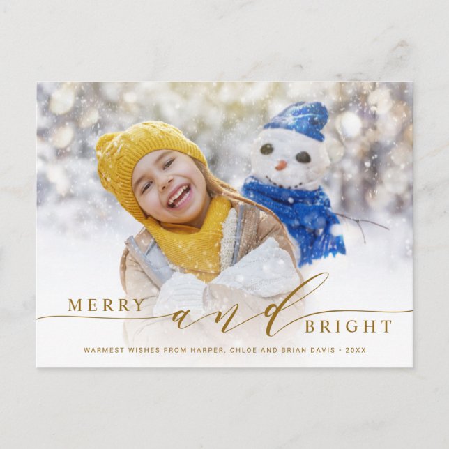 Carte Postale Elegant Gold Merry et brillant Photo Holiday (Devant)