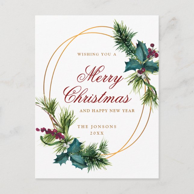 Carte Postale Elégant Gold Pine Cone voeux de Noël (Devant)