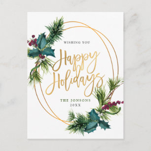 Carte Postale Élégant Gold Pine Cones de Noël Salutation de vaca