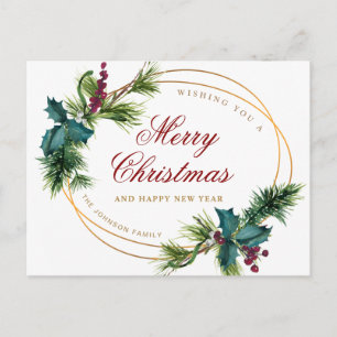 Carte Postale Élégant Gold Pine Cones de Noël Salutation de vaca